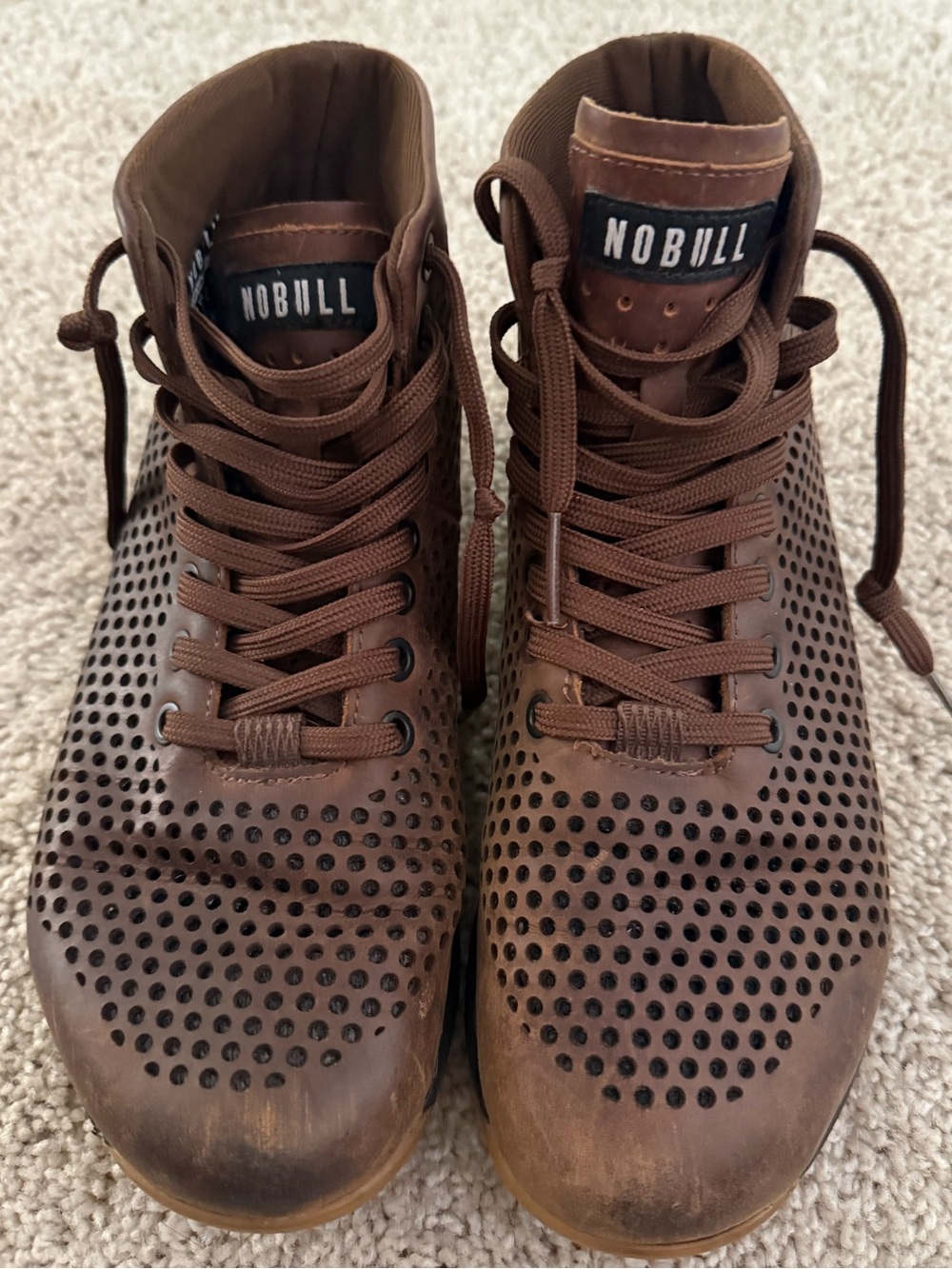 NOBULL Women’s coffee leather Perforated High-Top Training Shoes